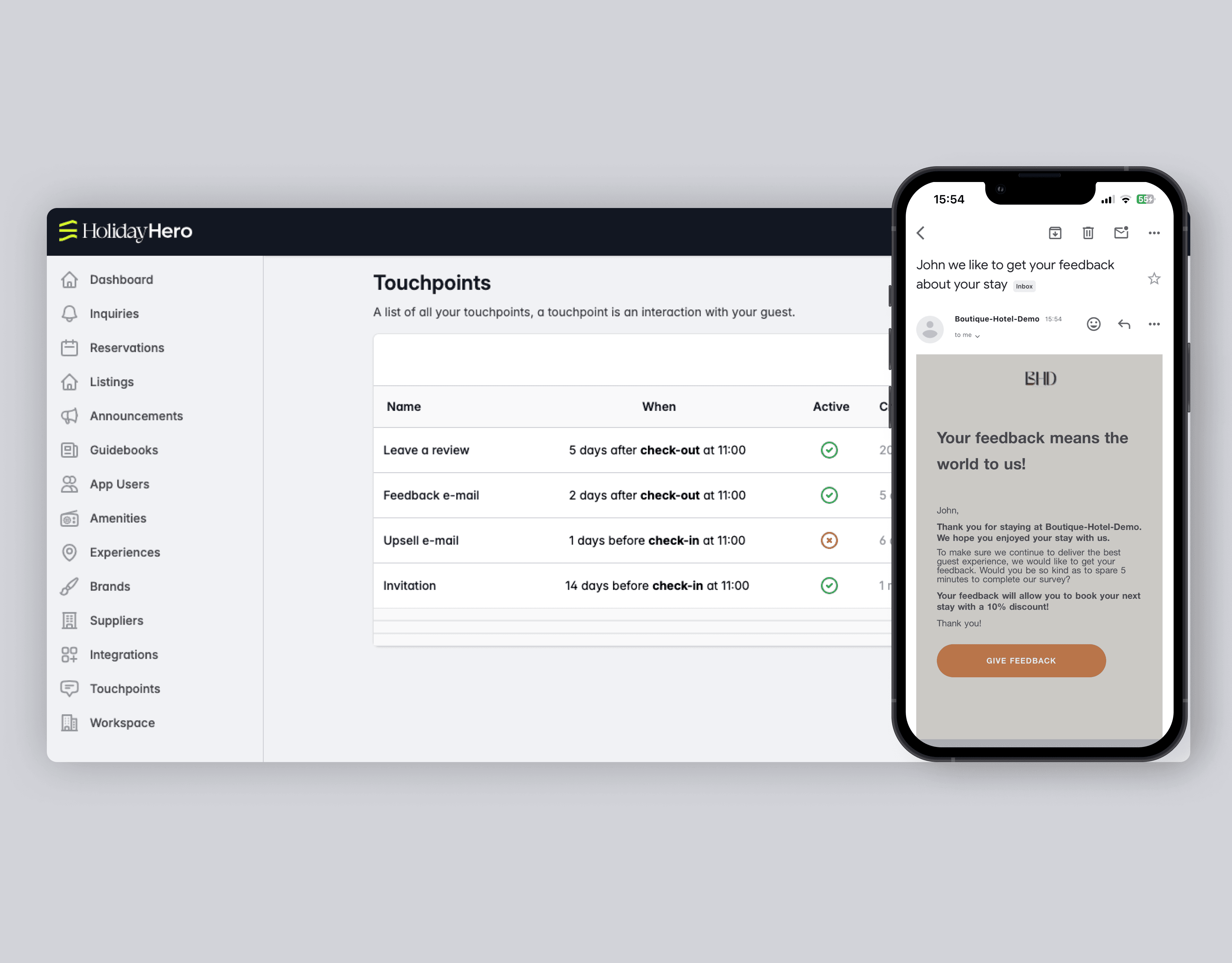 HolidayHero touchpoints