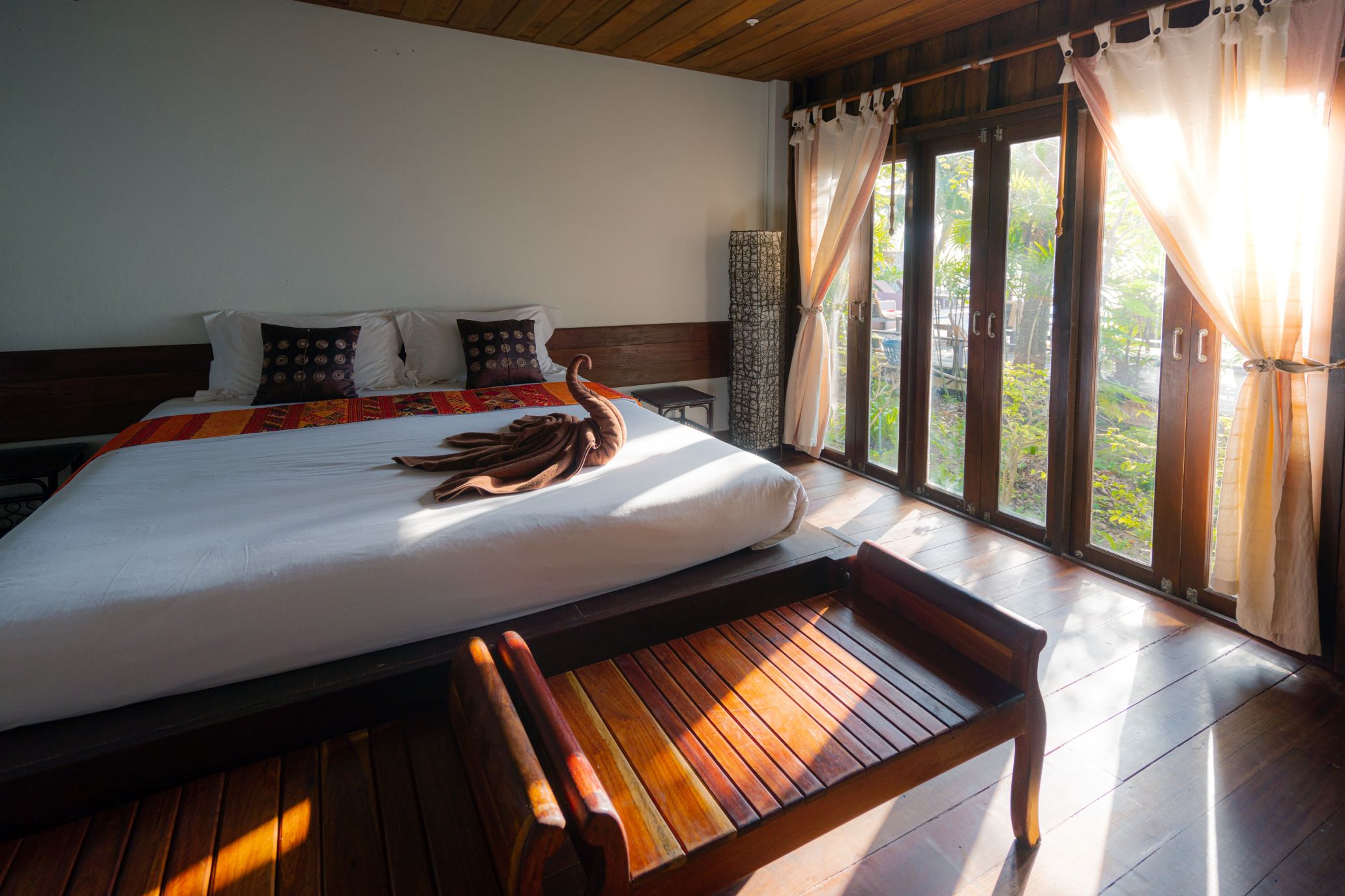 A room with wooden interior that improves hotel occupancy rates.