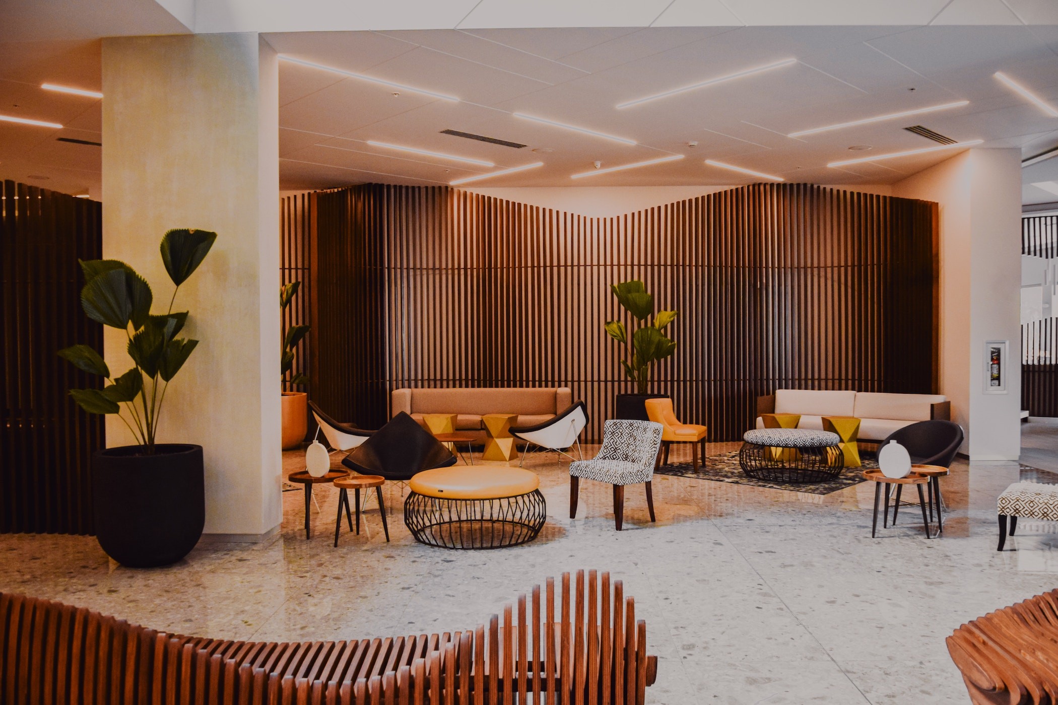 The front desk area in a modern office building